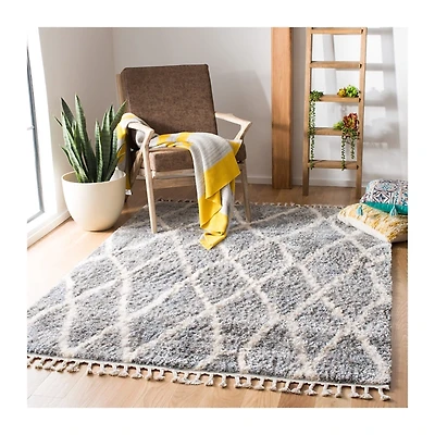 Gray Bergen Abstract Area Rug with Fringe