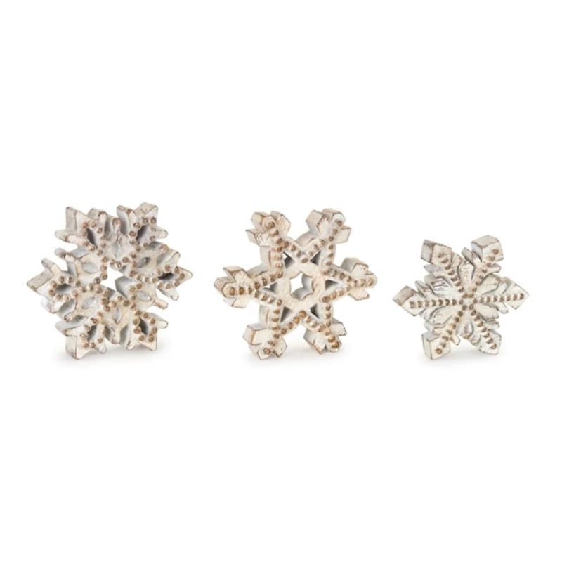 Whitewashed Beaded Tabletop Snowflakes, Set of 3