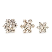 Whitewashed Beaded Tabletop Snowflakes, Set of 3