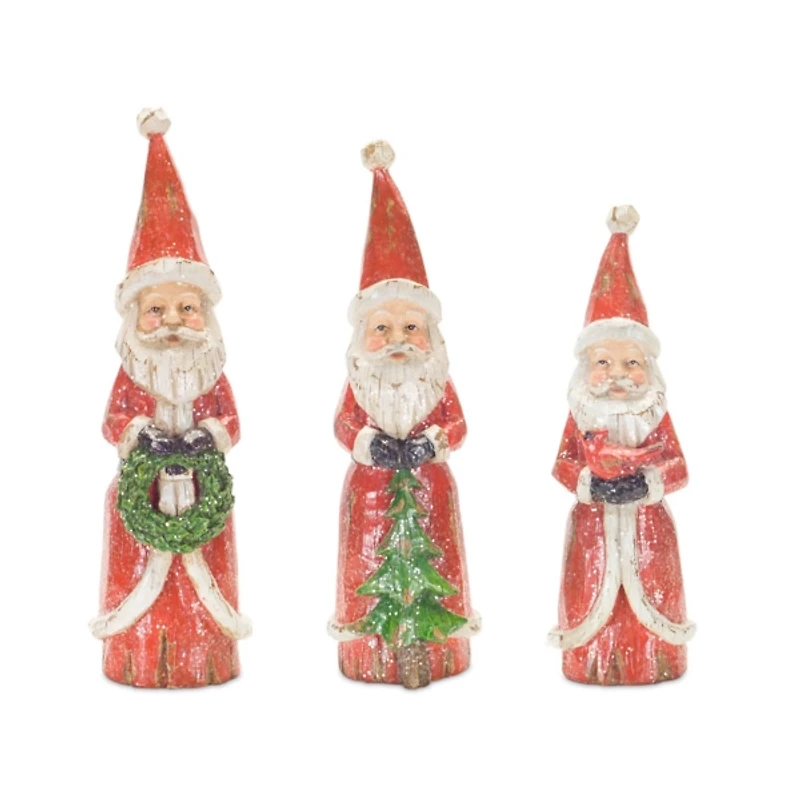 Hand Carved Wooden Santas, Set of 3