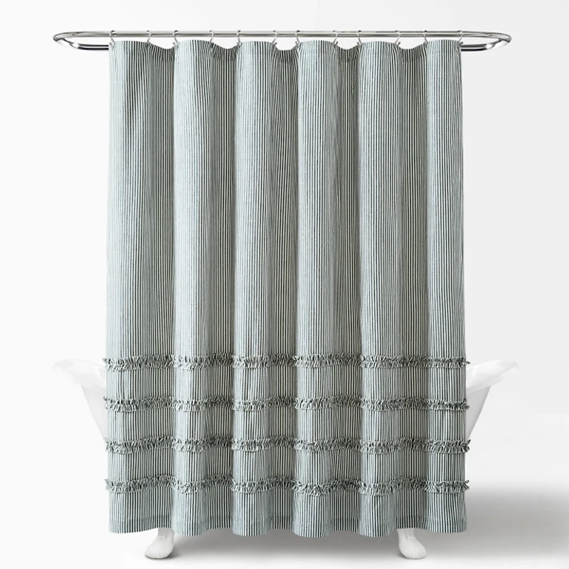 Denim Blue Vintage Stripe Shower Curtain