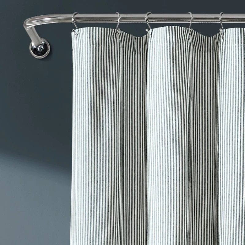 Denim Blue Vintage Stripe Shower Curtain