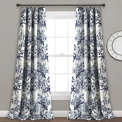 Navy Botanical Garden Curtain Panel Set, 95 in.