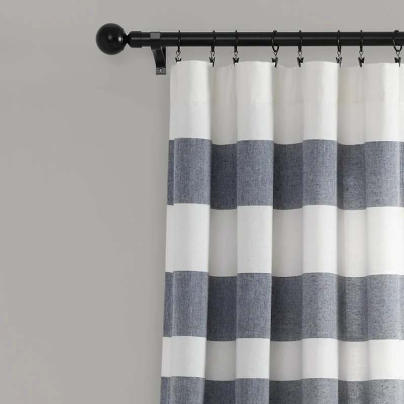 Navy Cape Cod Stripe Curtain Panel Set, 84 in.