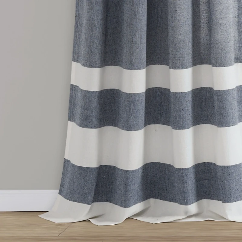Navy Cape Cod Stripe Curtain Panel Set, 84 in.