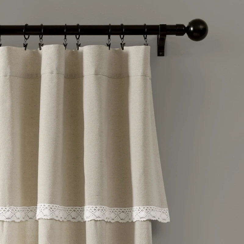 Dark Linen Lace Curtain Panel Set, 84 in.