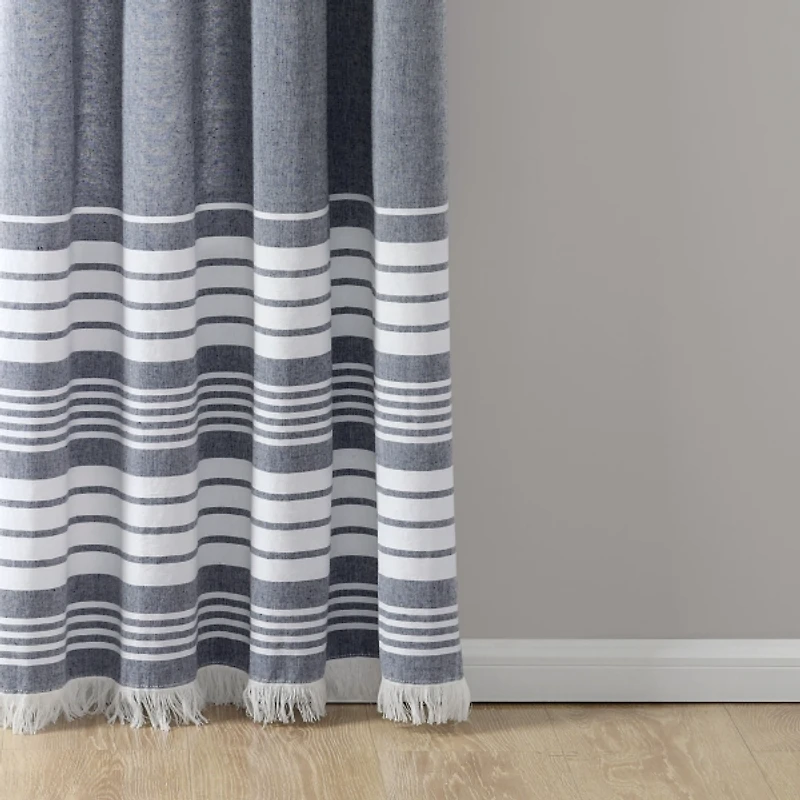 Navy Nantucket Fringe Curtain Panel Set, 84 in.