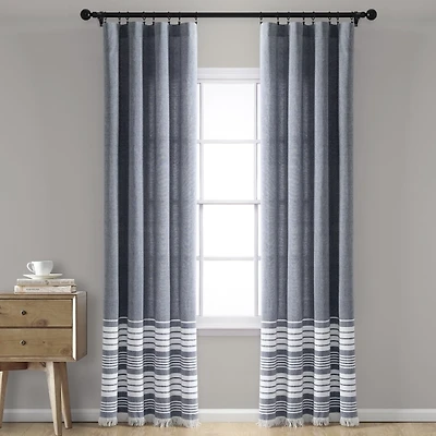 Navy Nantucket Fringe Curtain Panel Set, 84 in.