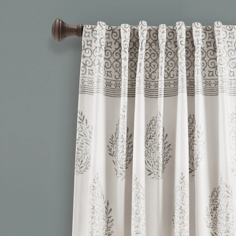 Gray Teardrop Leaves Curtain Panel Set, 95 in.