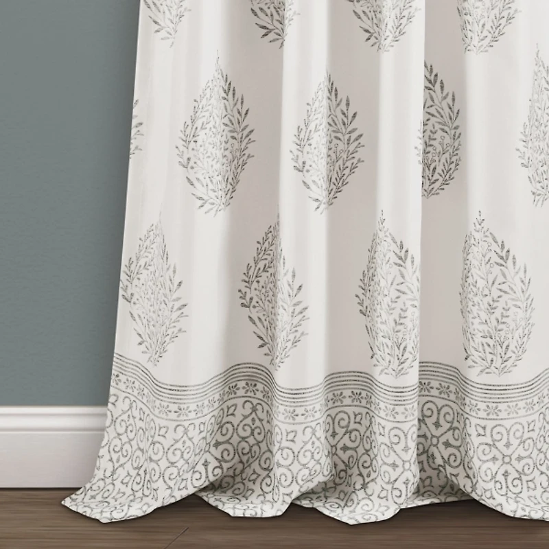 Gray Teardrop Leaves Curtain Panel Set, 95 in.