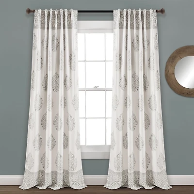 Gray Teardrop Leaves Curtain Panel Set, 95 in.