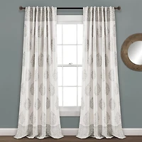 Gray Teardrop Leaves Curtain Panel Set, 95 in.