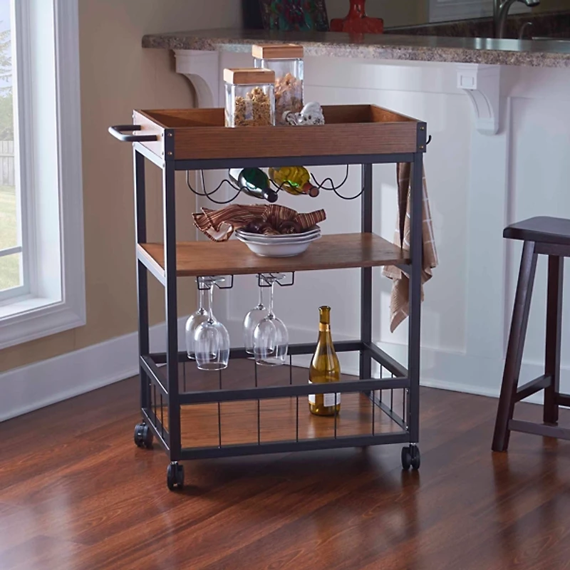Brown Norcross Industrial Rolling Bar Cart