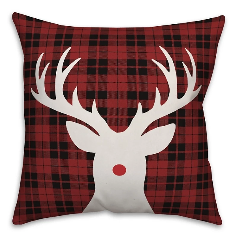 Red Nose Rudolph Plaid Christmas Pillow