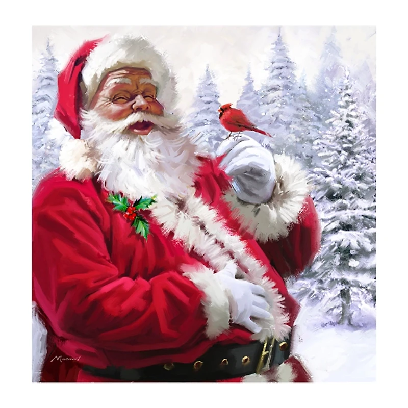 Santa with Cardinal Canvas Art Print