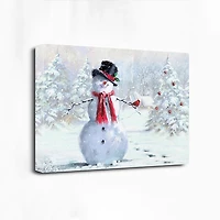 Snowman and Cardinal Canvas Art Print