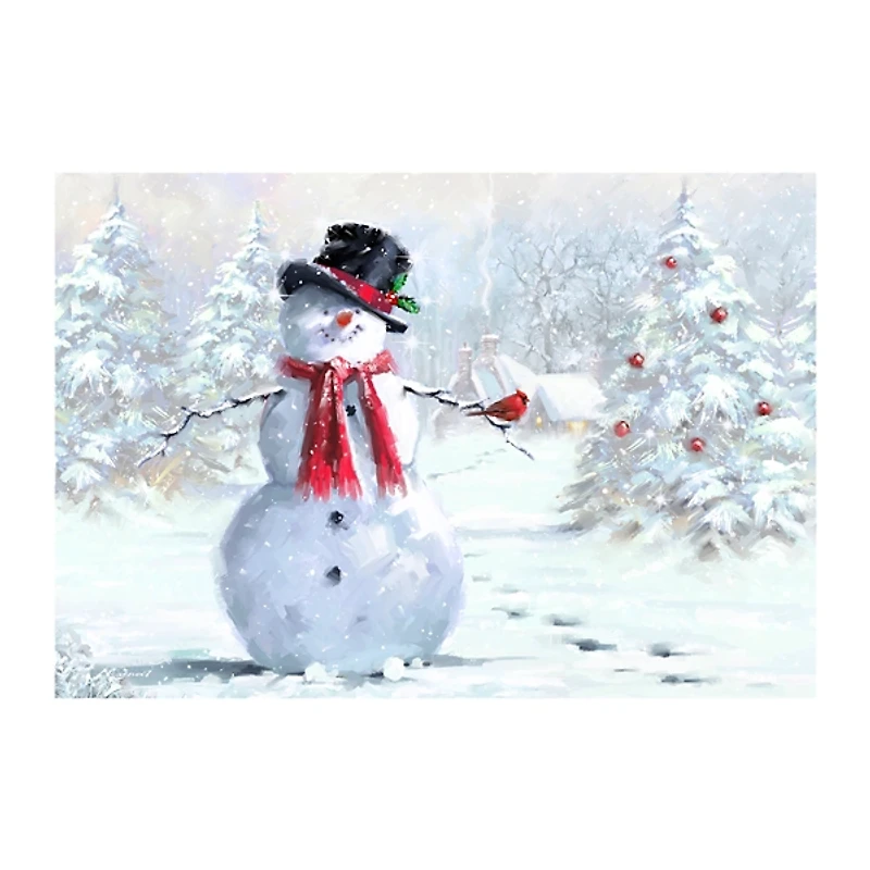Snowman and Cardinal Canvas Art Print