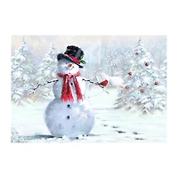 Snowman and Cardinal Canvas Art Print