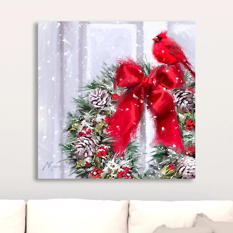 Cardinal on a Wreath Canvas Art Print