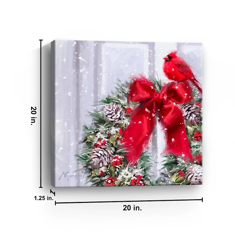 Cardinal on a Wreath Canvas Art Print