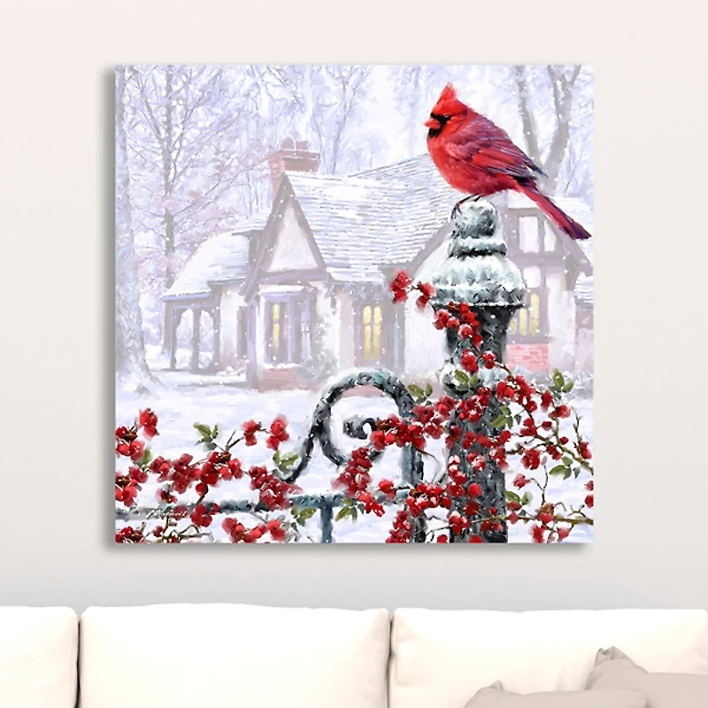 Cardinal on a Gatepost Canvas Art Print