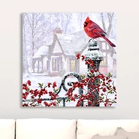 Cardinal on a Gatepost Canvas Art Print
