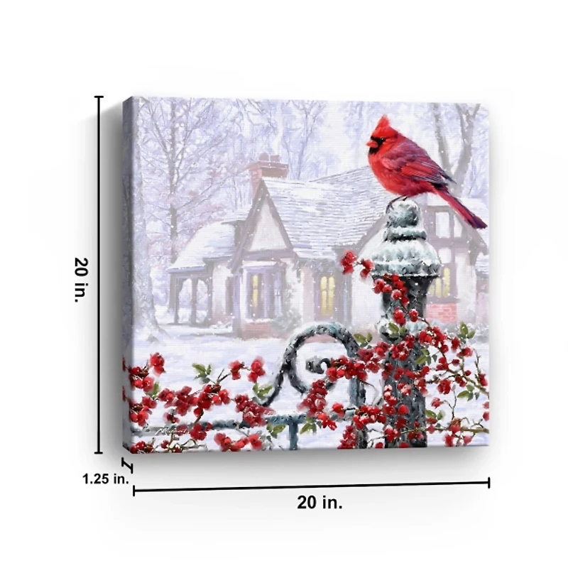 Cardinal on a Gatepost Canvas Art Print