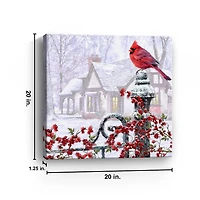 Cardinal on a Gatepost Canvas Art Print