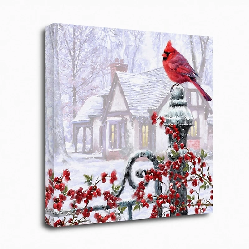 Cardinal on a Gatepost Canvas Art Print