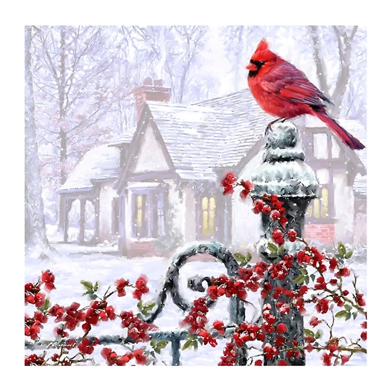 Cardinal on a Gatepost Canvas Art Print
