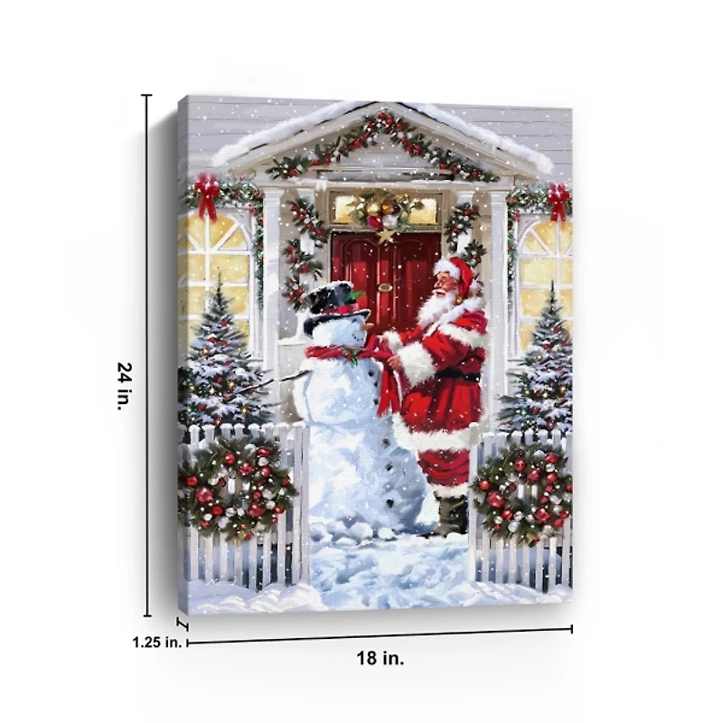 Snowman and Santa Canvas Art Print