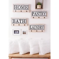 Metal and Wood Bath Sign with Hooks
