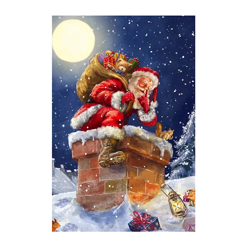 Santa at Chimney with Moon Canvas Art Print