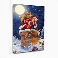 Santa at Chimney with Moon Canvas Art Print