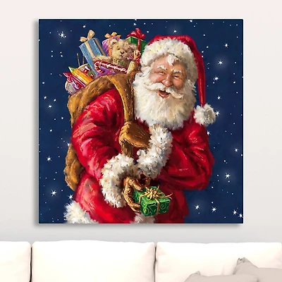 Santa with Gifts and Stars Canvas Art Print