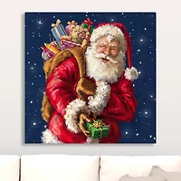 Santa with Gifts and Stars Canvas Art Print