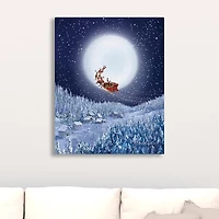 Santa and Sleigh with a Big Moon Canvas Art Print