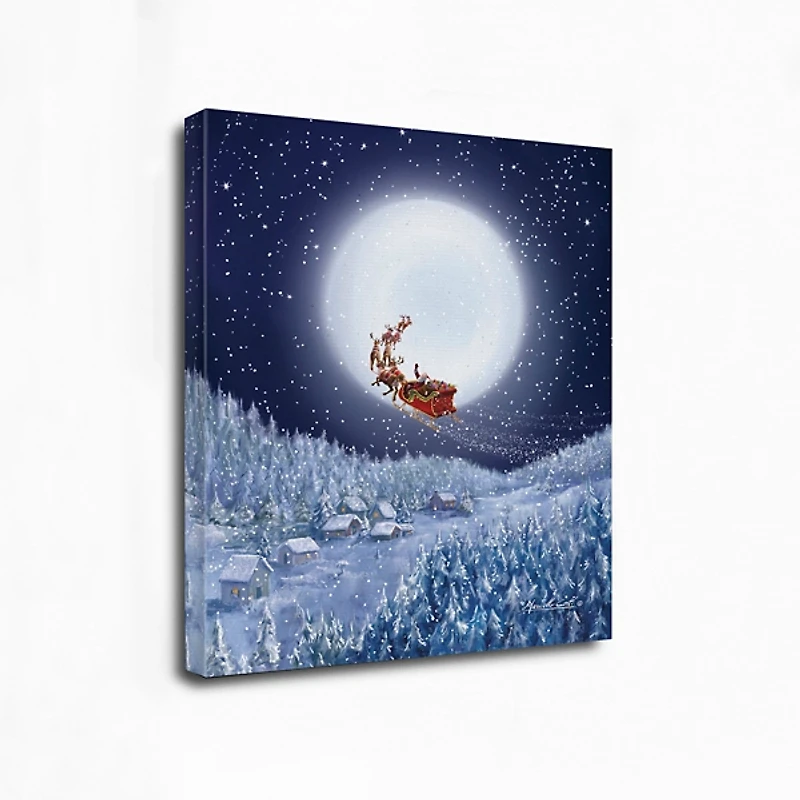 Santa and Sleigh with a Big Moon Canvas Art Print