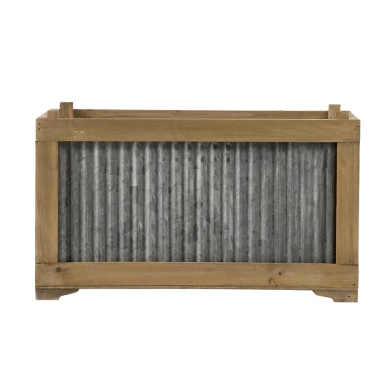 Wood Planters with Galvanized Sides, Set of 2
