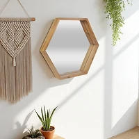 Wood Frame Hexagon Wall Mirror
