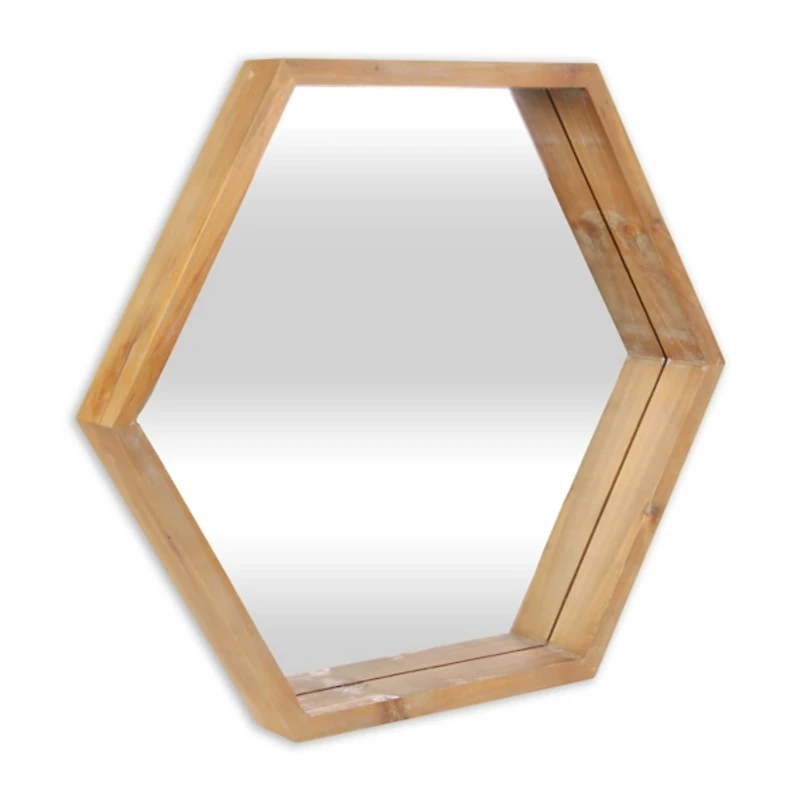 Wood Frame Hexagon Wall Mirror