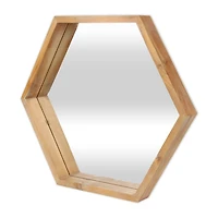 Wood Frame Hexagon Wall Mirror