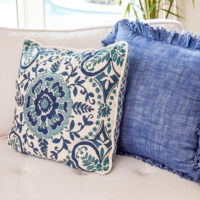 Blue Embroidered Claudia Pillow