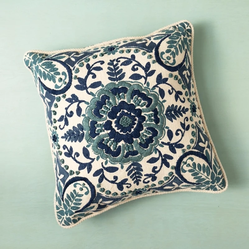 Blue Embroidered Claudia Pillow