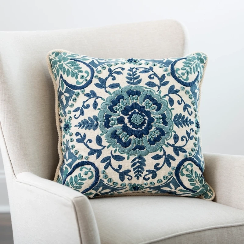 Blue Embroidered Claudia Pillow