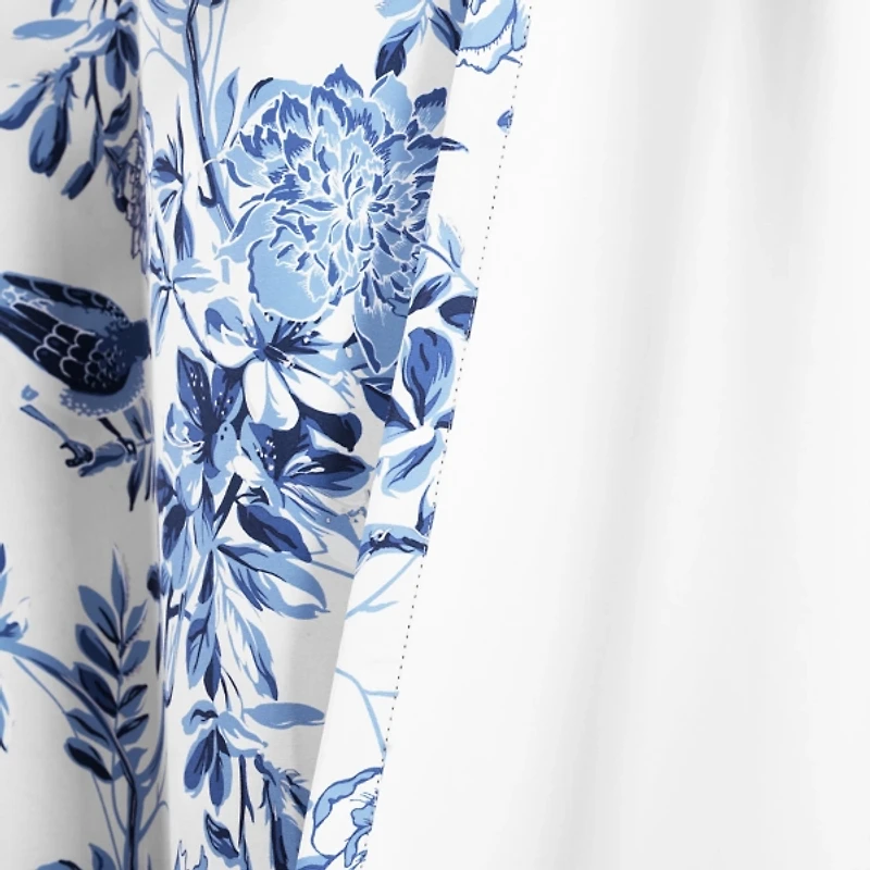 White and Blue Grommet Curtain Panel Set, 84 in.