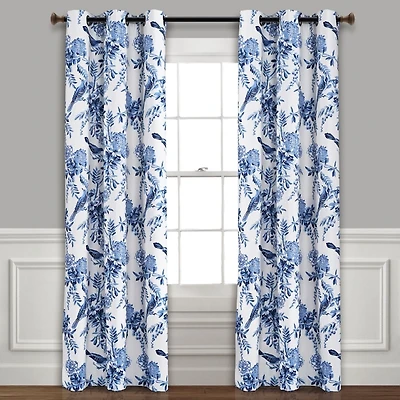 White and Blue Grommet Curtain Panel Set, 84 in.