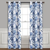 White and Blue Grommet Curtain Panel Set, 84 in.