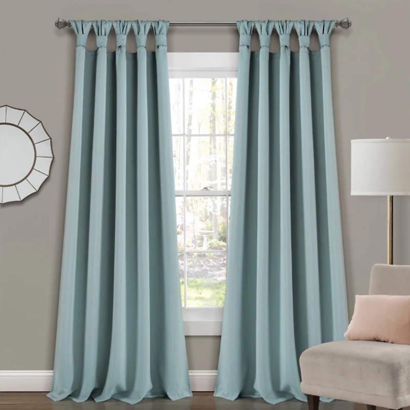 Blue Knotted Curtain Panel Set, 95 in.