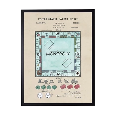 Watercolor Vintage Monopoly Framed Art Print